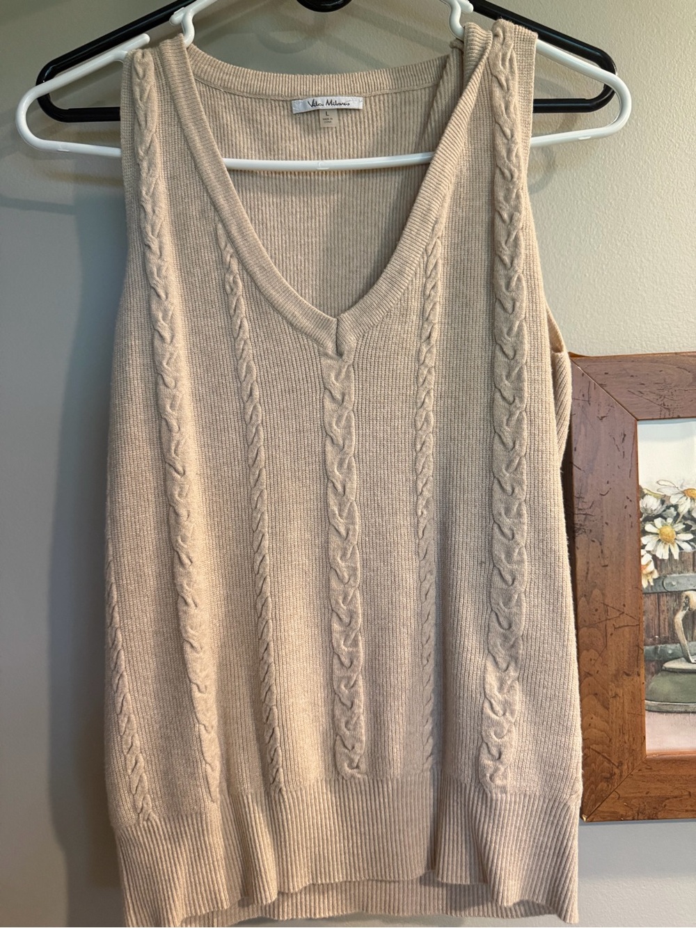 Vineyard Vines Cable Knit V-Neck Tank Top in Beige